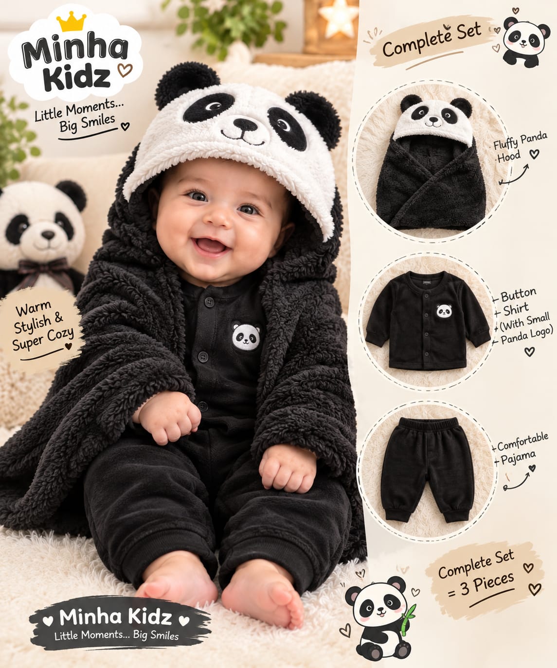 Premium panda Character Baby 3-Piece Set – Cute & Comfortable Baby Outfit
