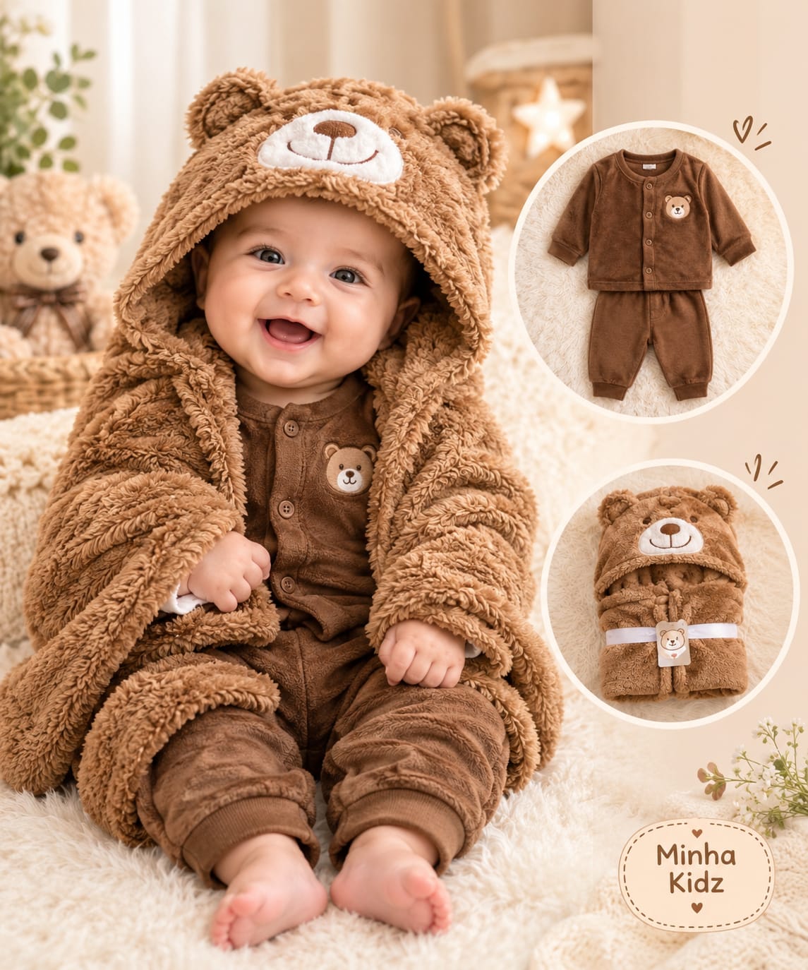 Premium  teddy  Character Baby 3-Piece Set – Cute & Comfortable Baby Outfit