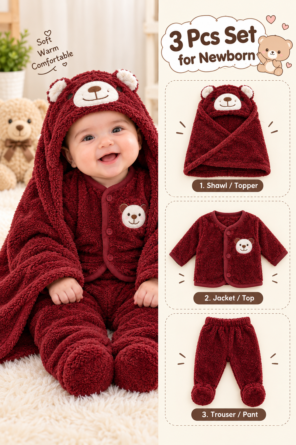 Premium Character Baby 3-Piece Set – Cute & Comfortable Baby Outfit
