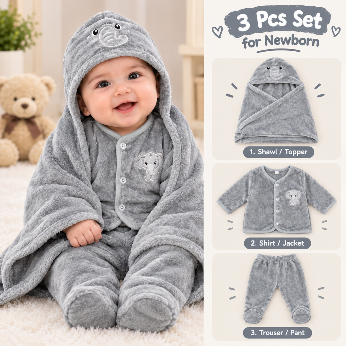 Premium elephant  Character Baby 3-Piece Set – Cute & Comfortable Baby Outfit