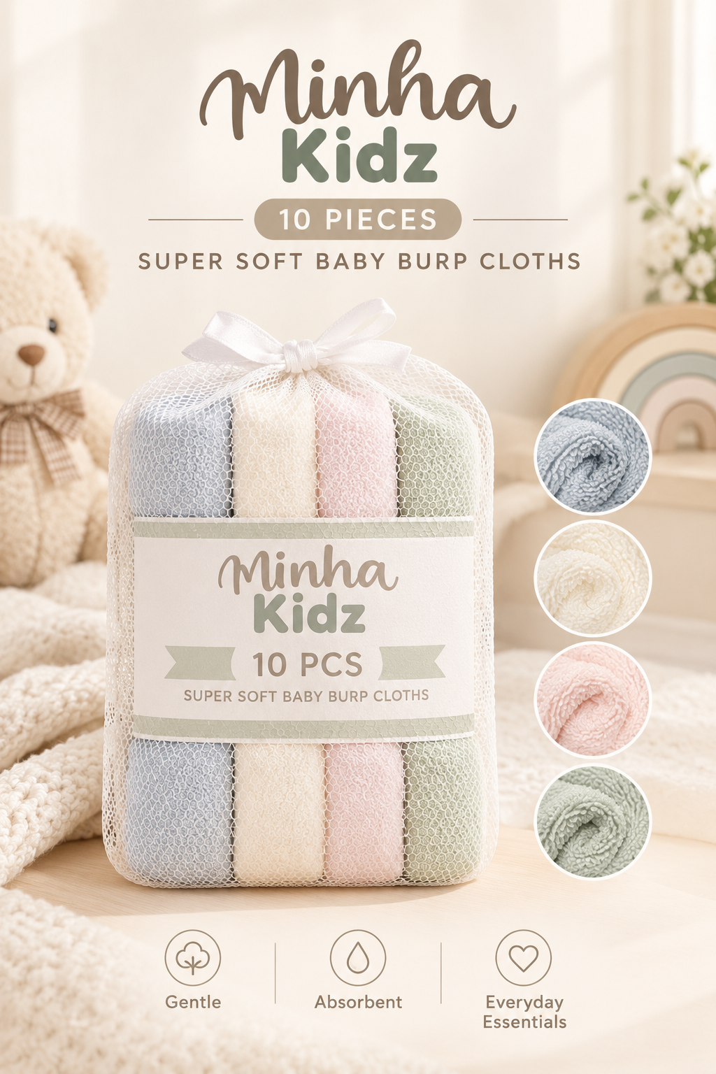 Premium Baby Burp Cloth Set – 10 Pieces | Soft & Everyday Feeding Essentials