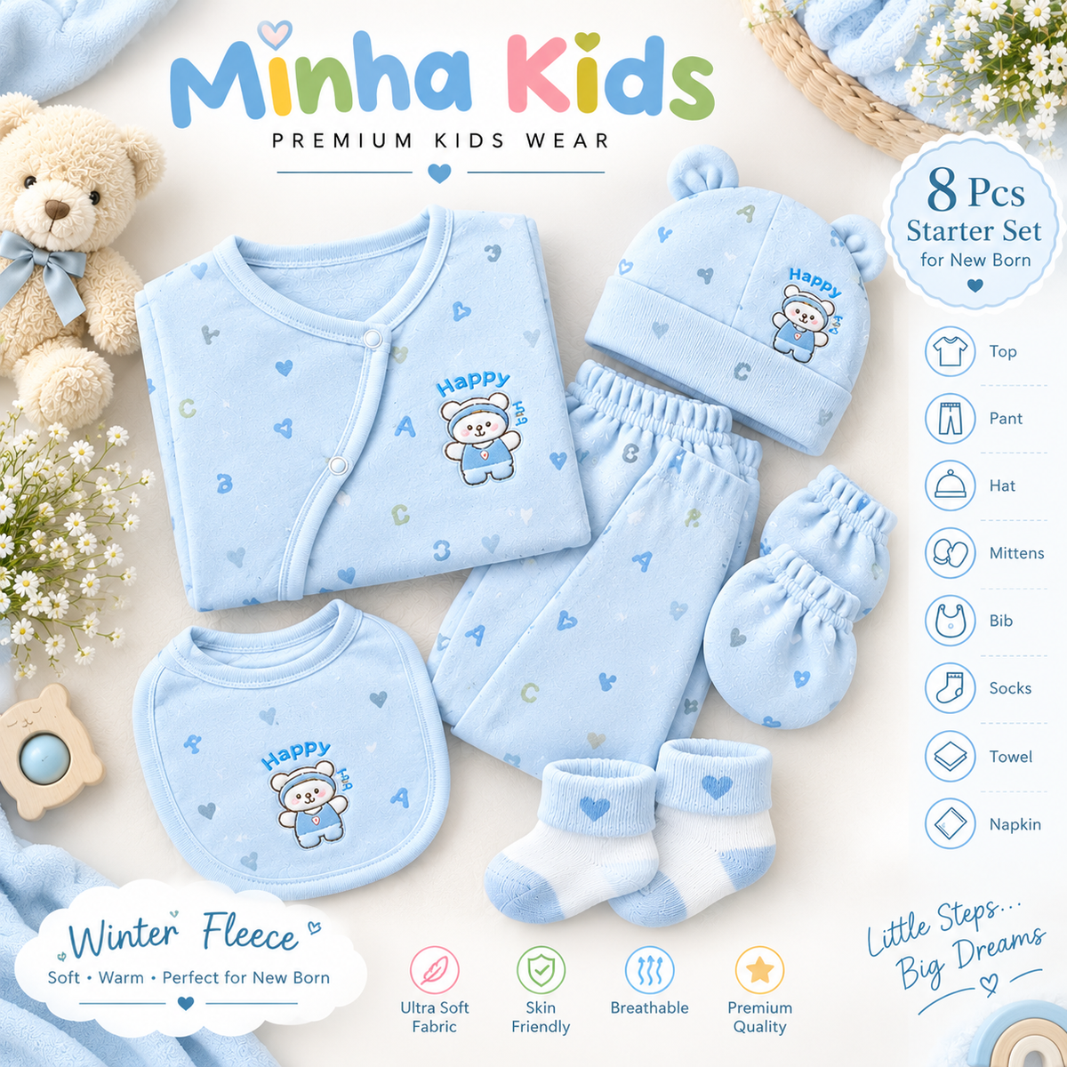Premium 8-Piece Winter Baby Starter Set – Soft Furry Material