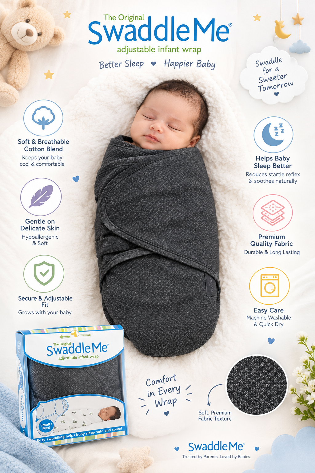 Premium Cotton Baby Swaddle Sheet – Soft & Comfortable Baby Wrap