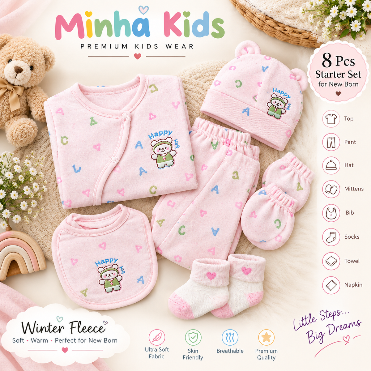 Premium 8-Piece Winter Baby Starter Set – Soft Furry Material