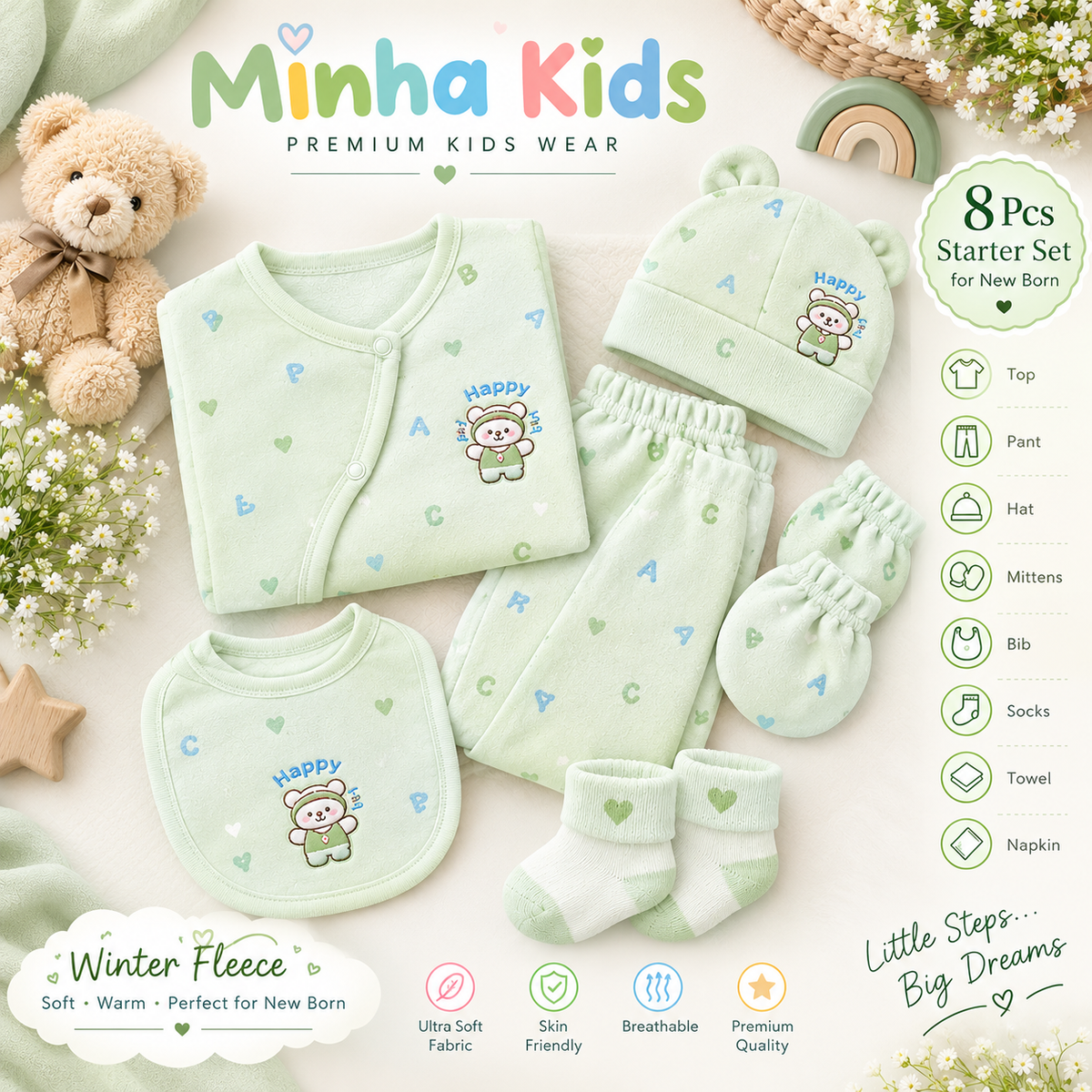 Premium 8-Piece Winter Baby Starter Set – Soft Furry Material